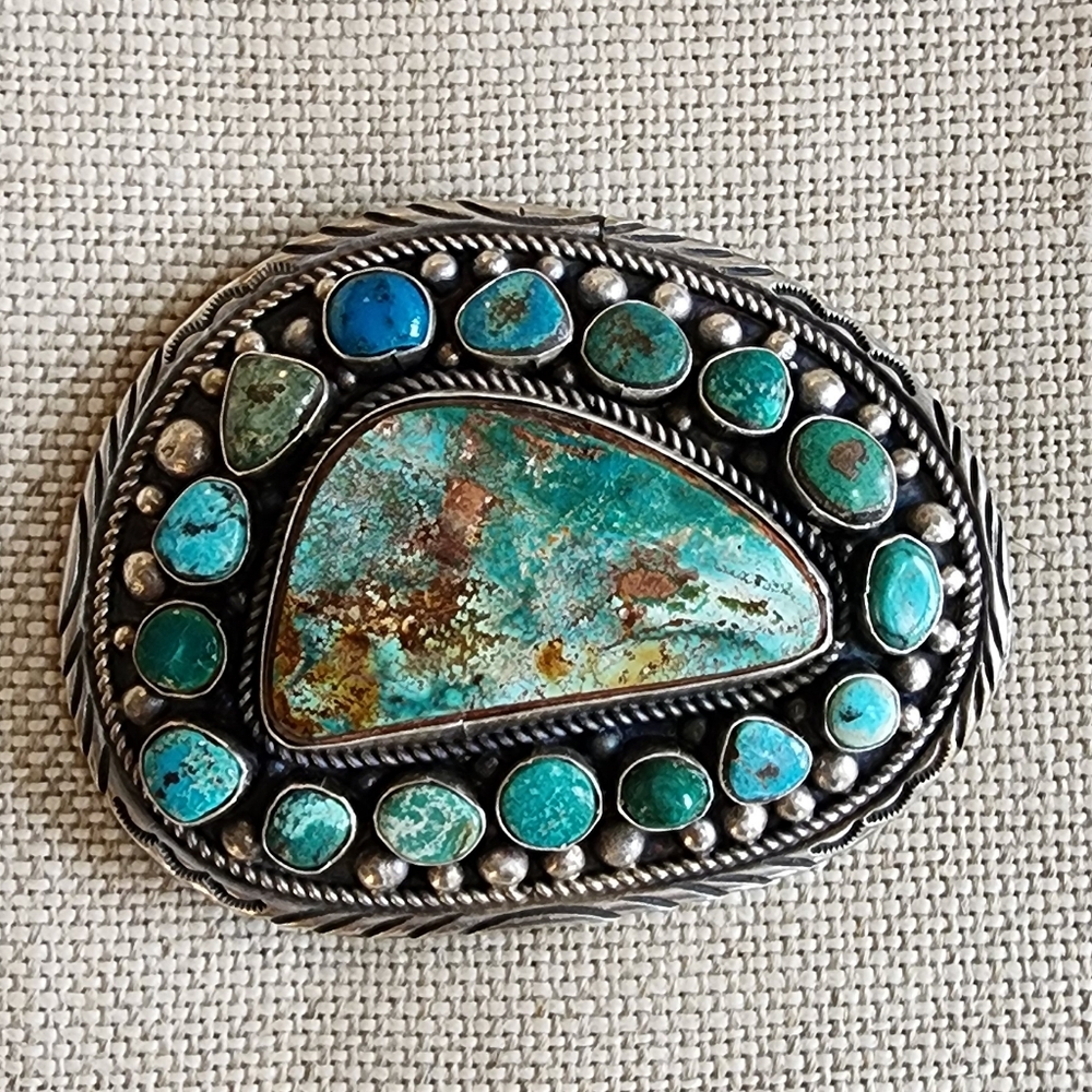 Navajo Artist Charleen Yazzie Made Large Royston Turquoise Belt Buckle